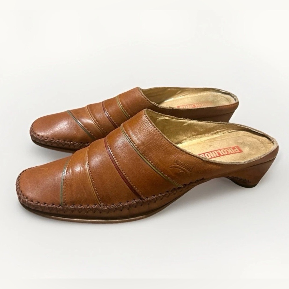 PIKOLINOS Brown Leather Slip-On Mules